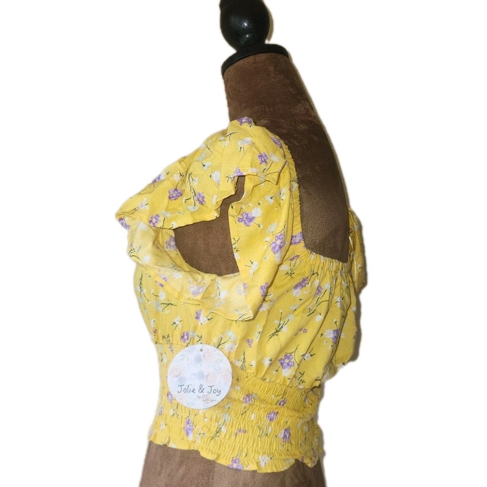 NWT Jolie & Joy Top Coquette Crop M Yellow Purple Floral Fairycore Summer - Picture 2 of 8